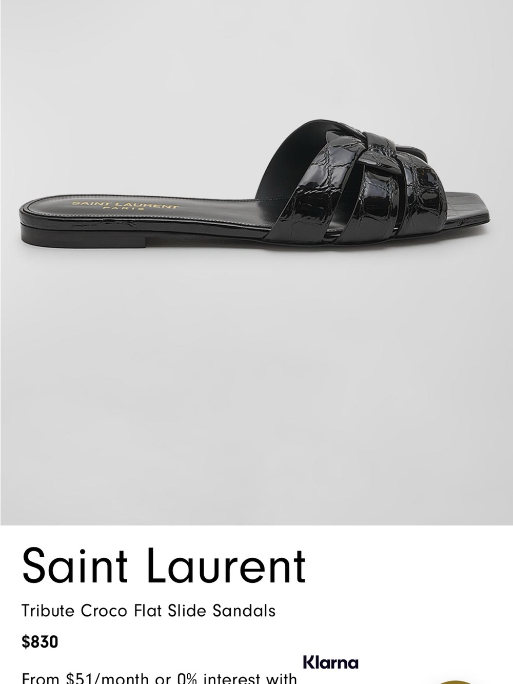 Saint Laurent Black Croc-Embossed Slide Sandals